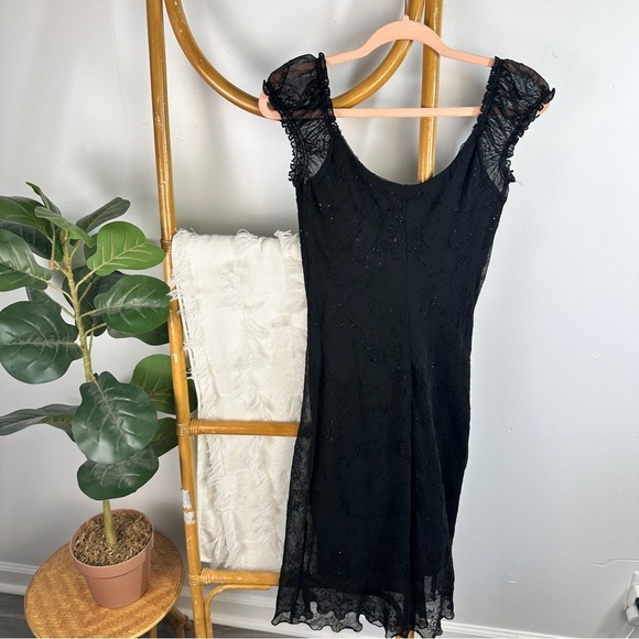 Vintage I.N. San Francisco Black y2k Slip Midi Dress sz 9 - Picture 2 of 6